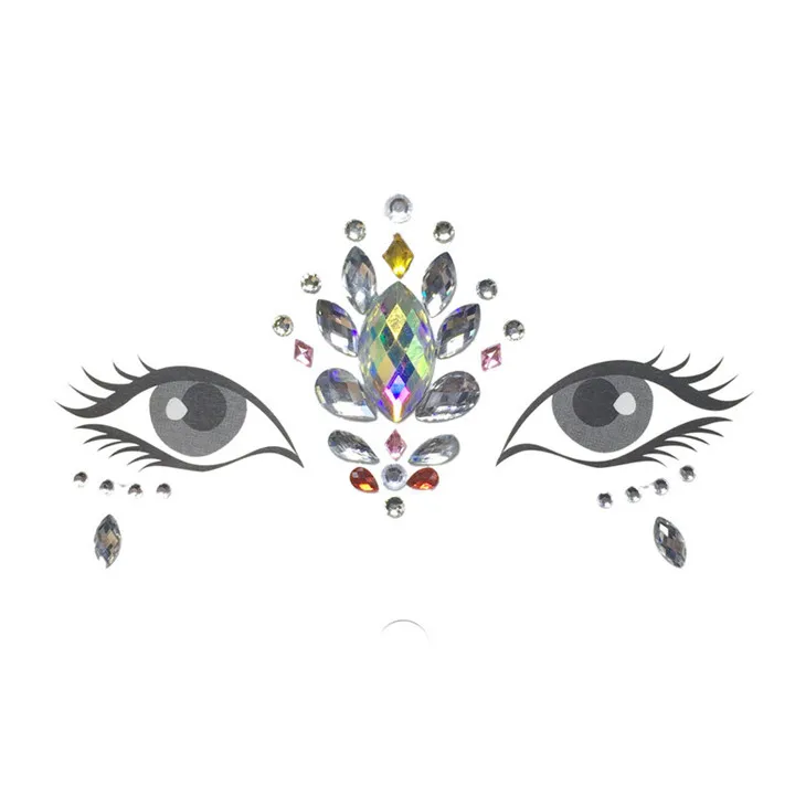 4  Colorful Crystal Face Stickers For Women Diy Masquerade Jewelry Music Festival Birthday Party Decor Rhinestone Face Sticker