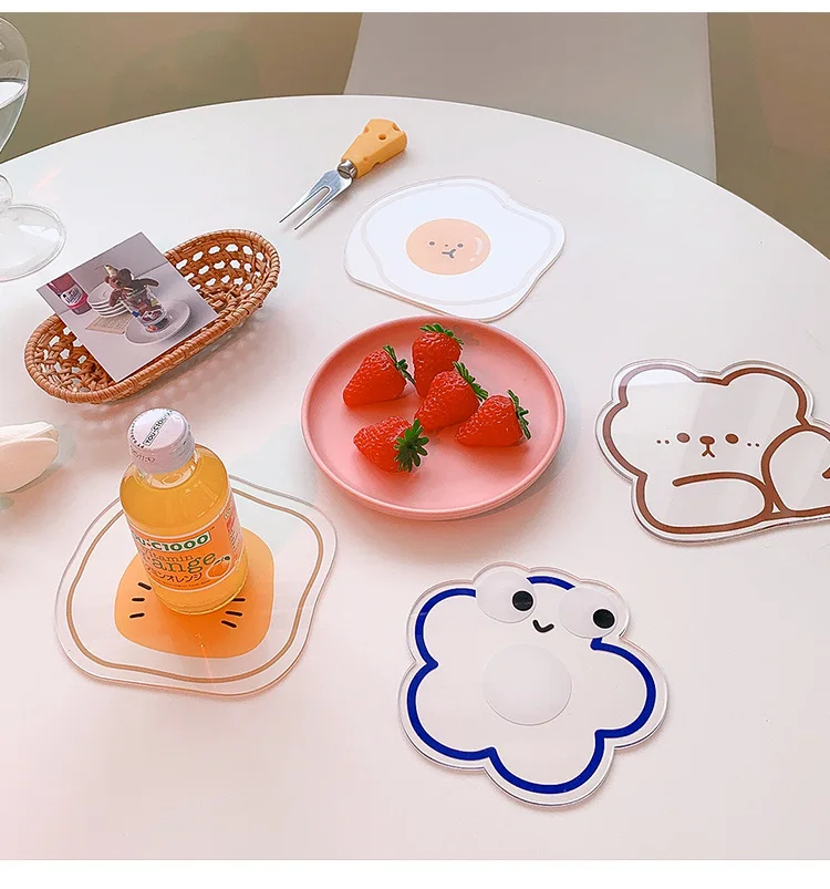 Description Picture 3 of itemKorean Cartoon Bear Lion Kawaii Acrylic Coaster Placemat Transparent  Cute Flower Animal Coffee Table Mat Kitchen Accessories