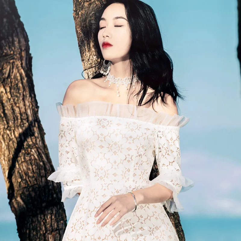 Весна Осень женское белое кружевное женская одежда макси элегантное сексуальное винтажное Ретро Формальное длинное платье повседневное vestido de festa longo