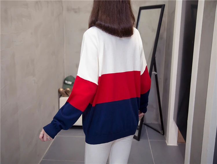 Plus Size Striped Korean Knitted Tops Sweaters Women Autumn Winter Fashion Loose V Neck Ladies Knitwear Oversized Jumpers