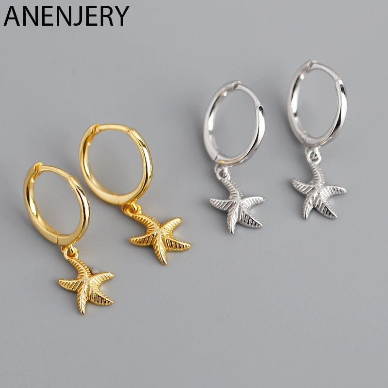 ANENJERY-pendientes de plata de ley 925 con forma de estrella de mar, joyería geométrica de oro y plata, S-E1388 al por mayor