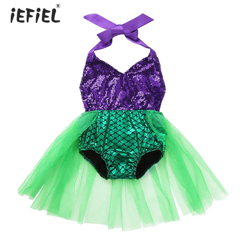 Быстросохнущий цельный купальник пляжная одежда для маленьких девочек платье с открытой спиной и лямкой на шее, купальник с блестками, купальный костюм