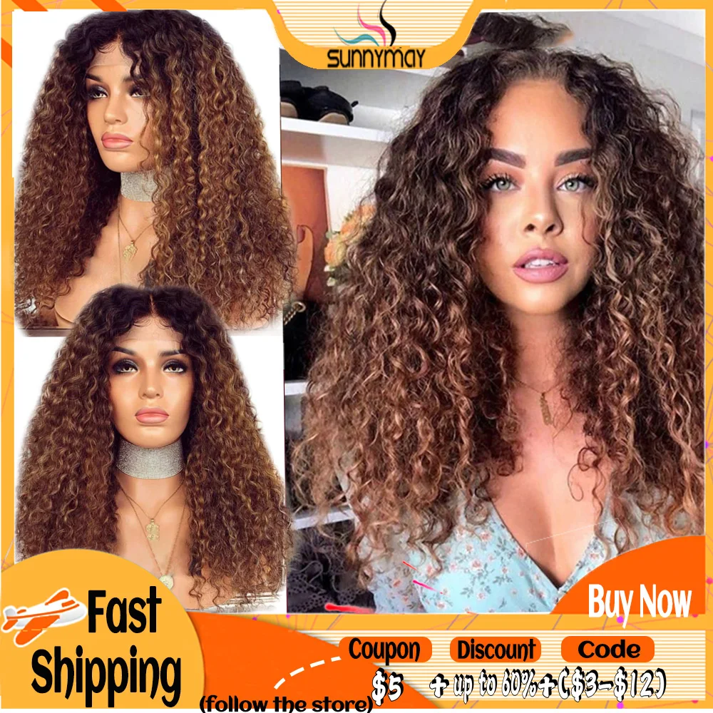 

13x4 Curly Human Hair Wig Pre Plucked With Baby Hair 150% 1b/Brown Wave Color Ombre Lace Front Wigs Glueless Remy Brazilian Hair