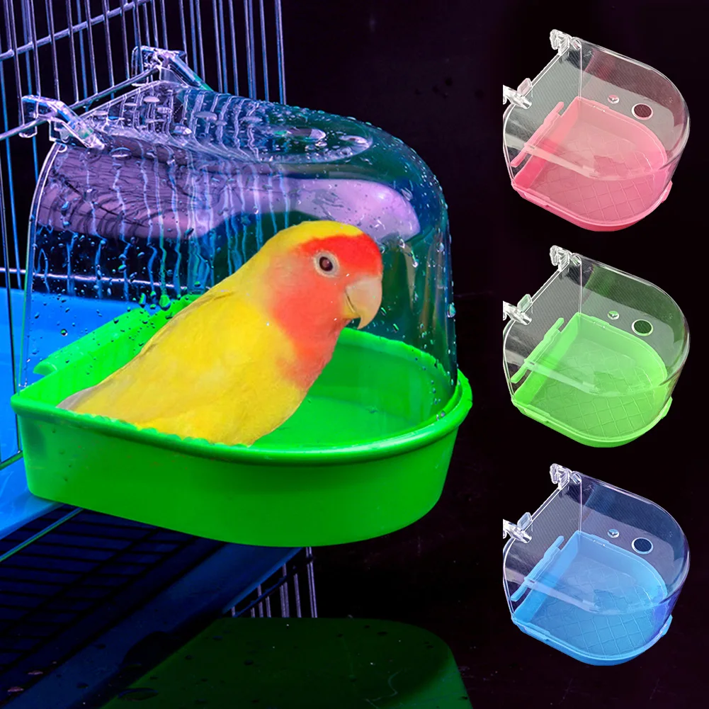 

Pet Accessories Hangable Basin Sturdy Solid Bird Bathtub Plastic Shower Box For Parrots Non Toxic Small Portable Easy Clean Cage