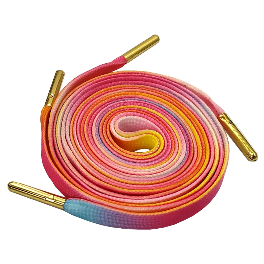 

1 Pair Hot Pink Striped Flat Shoelaces Flag with Gold Silver Metal Tip Japanese Rainbow Shoelace Sport Sneaker Shoe Laces Women