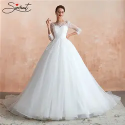 Роскошное кружевное свадебное платье большого размера без бретелек со шлейфом, белое вышитое цветочное кружево, элегантное платье с