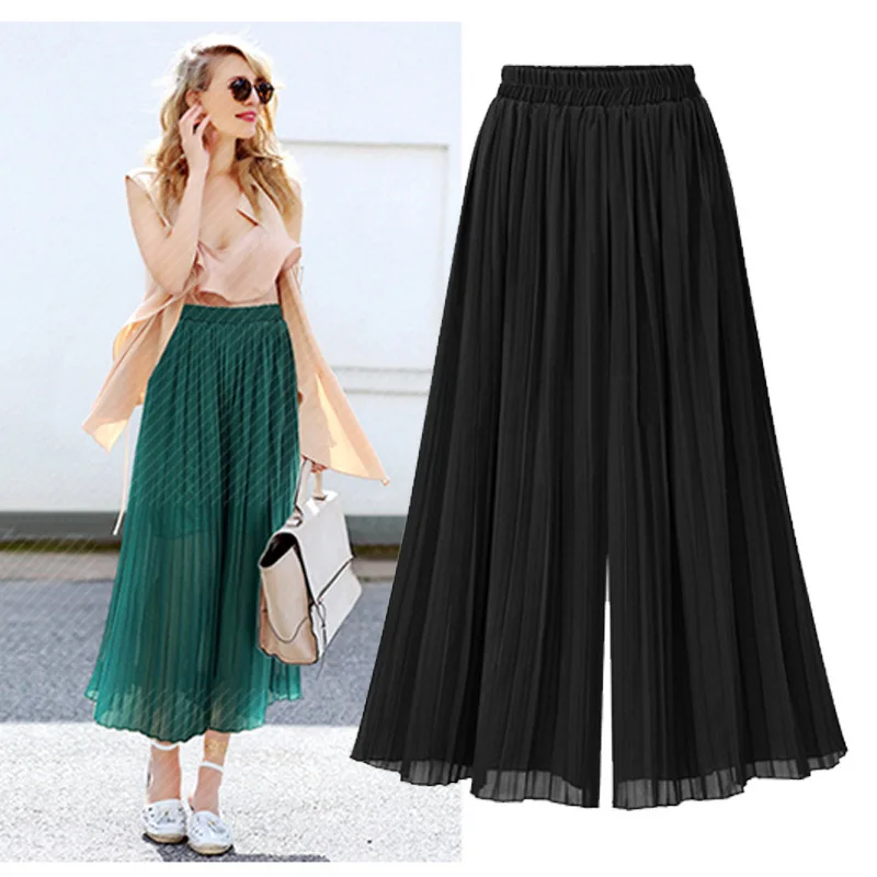 

Летние женские широкие брюки в европейском и американском стиле Юго-Восточной Азии, свободные универсальные удобные шифоновые брюки с эластичным поясом