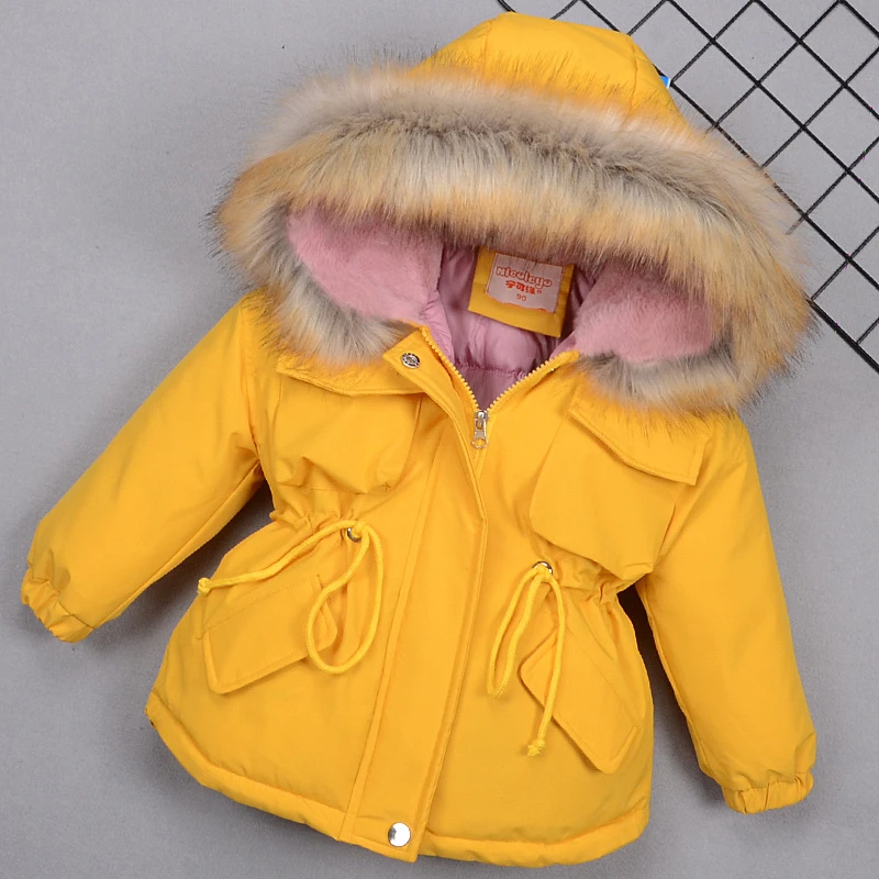 Children's Fur Coat Russian Winter Girls Jackets Hooded Cotton-Padded Toddler Boys Parka Solid Korean Kids Clothes 2-10 Yrs - Цвет: Yellow
