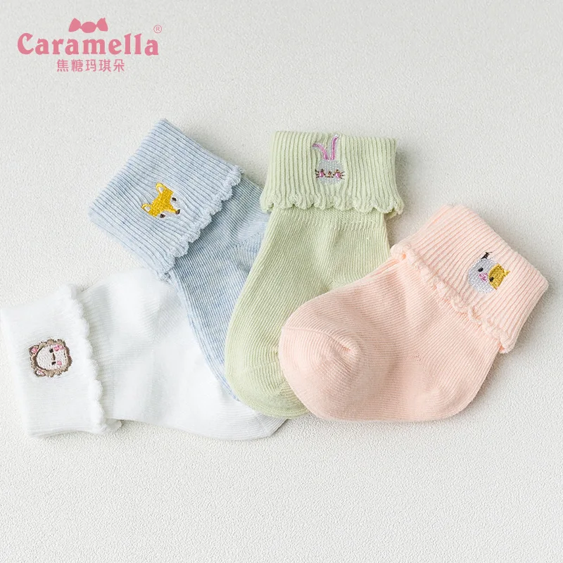 Caramella/4 пары хлопковые детские короткие носки с мультяшной собакой веселые