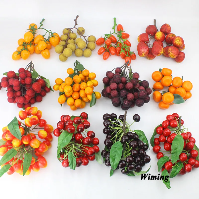 

Simulation Fruit bunches Artificial fake orange cherry waxberry tomato litchi longan strawberry model for party Decor fruit prop