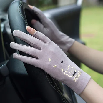 

Summer Female Sunscreen Gloves Thin Pure Cotton Driving Palm Non-Slip Fingerless Two Fingers Touchscreen Women Gloves FS39