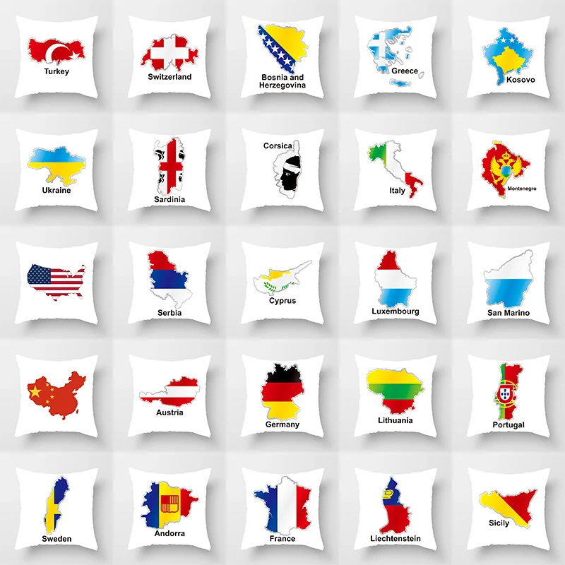 

50 map flags Cushion Cover 45x45 Pillowcase Linen Polyester Decorative Cushions For Sofa Car Home Decoration Throw Pillowcover