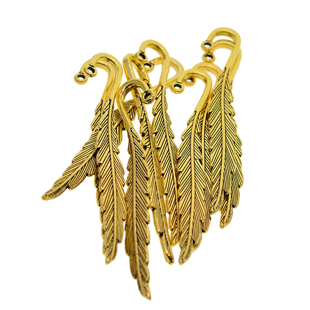 10 Pieces Classical Delicacy Metal Feather Pendant Beading Bookmarks for Handmade Silky Tassel Bookmarks Stationery Gifts