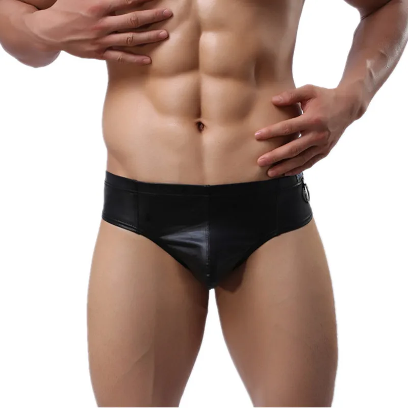 Мужские трусы из искусственной кожи сексуальные бикини с карманом|boxer underwear|mens sexy