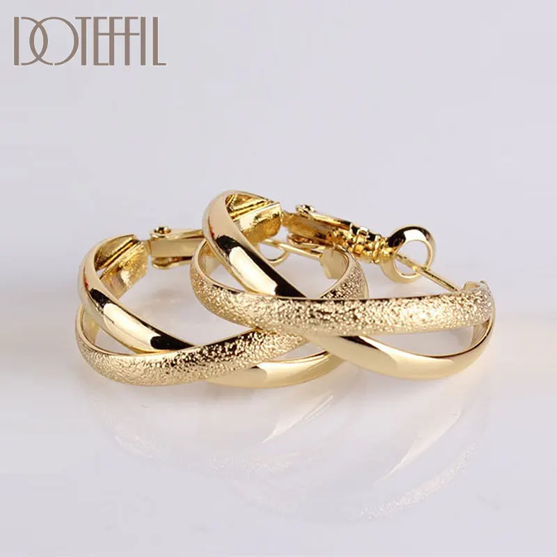 DOTEFFIL 925 Sterling Silver Gold Matte Rose Earrings For Women Jewelry Cute Romantic Wedding Party Gift | Украшения и аксессуары