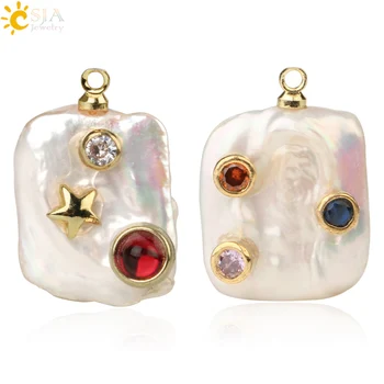 

CSJA Freshwater Pearl Square Irregular Accessories Rhinestone Golden Charms for Jewelry Making Necklaces Bracelets Earrings G248