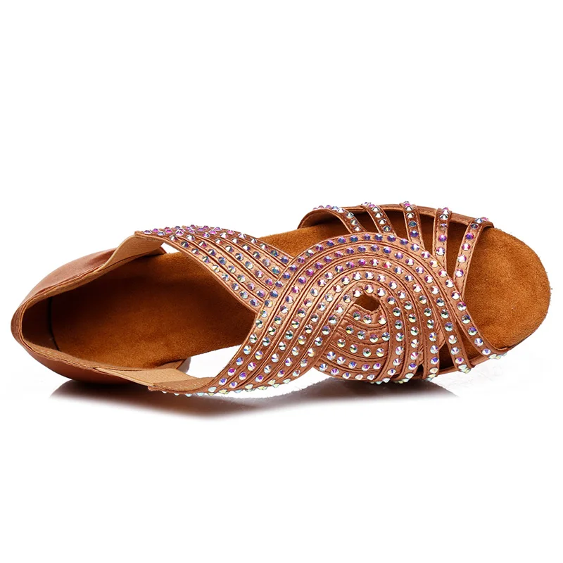 DKZSYIM Rhinestone Latin Dance Shoes Women/Ladies Ballroom Salsa Dancing Shoes Soft Soles Party/Wedding Dance Sandals High Heels 4