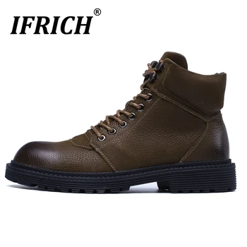 

2020 Autumn Men Leather Casual Shoe Black Tactical Boots Men Genuine Leather Motorcycle Boots Man Fashion Vintage Men Boots