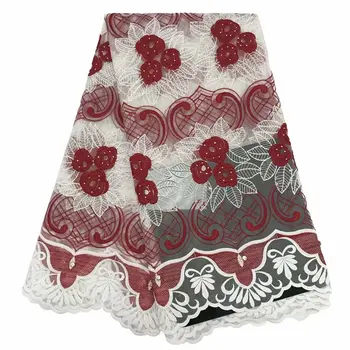 

New French Milk Silk Net Lace Fabric 2019 High Quality Wine Red African Tulle Lace Fabric With Rhinestone For Nigerian Wedding