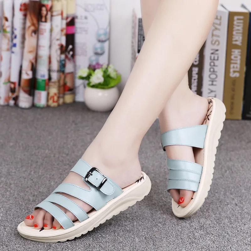 

2019 Summer New Style Genuine Leather Flat Sandals Comfortable Students Pregnant Women Versatile WOMEN'S Shoes Anti-slip Wear-Re