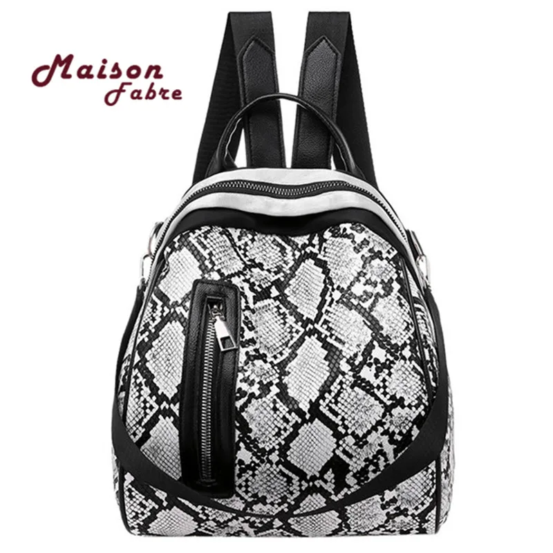 

Student Serpentine Shoulder Bag Women Zipper Backpack Large Capacity Sport Travel Metal Decoration PU Leather Rucksack Mochila