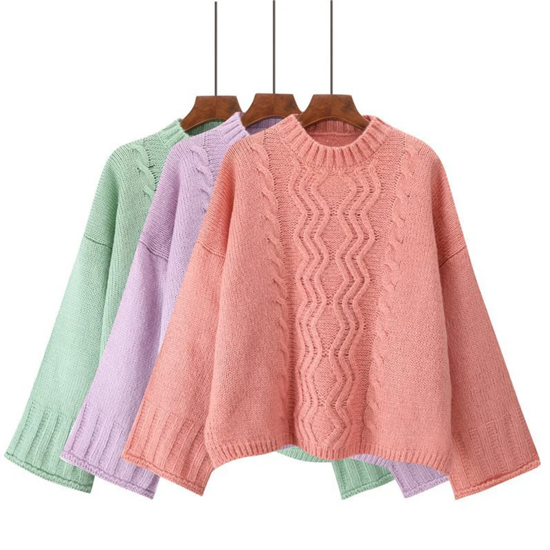 Женский пуловер в Корейском стиле новинка 2019 Свободный укороченный Однотонный