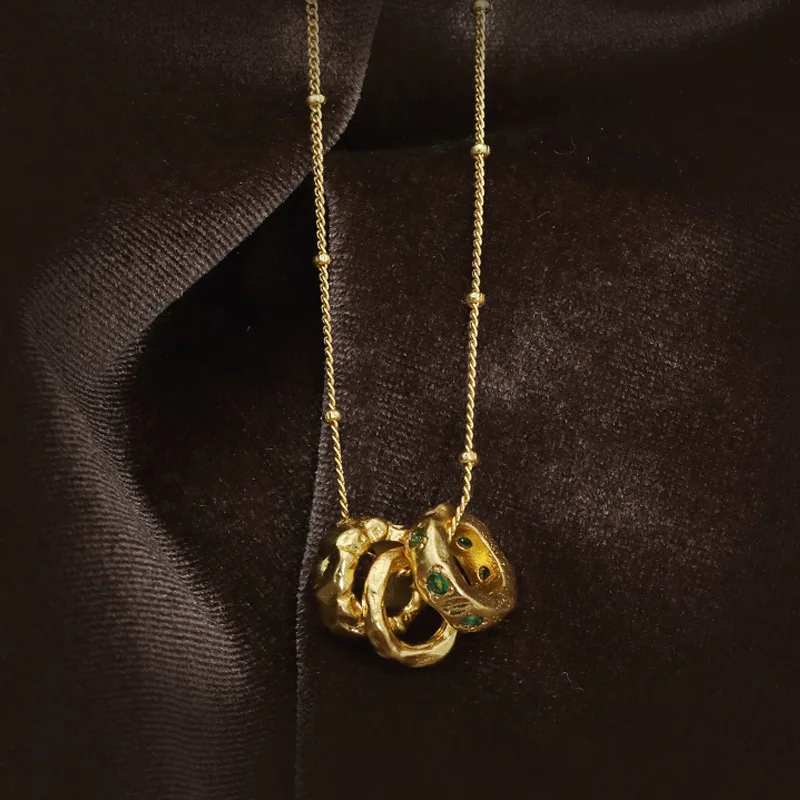 Irregular Ring Necklace Women's Non-Mainstream Gold-Plated Vintage Pendant Clavicle Chain Elegant All-match | Украшения и