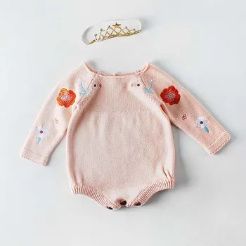 

Autumn Winter Baby Clothes Toddler Girls Knit Bodysuit Hand Embroidery Infant Girls Sweater baby girls One-piece Outfit