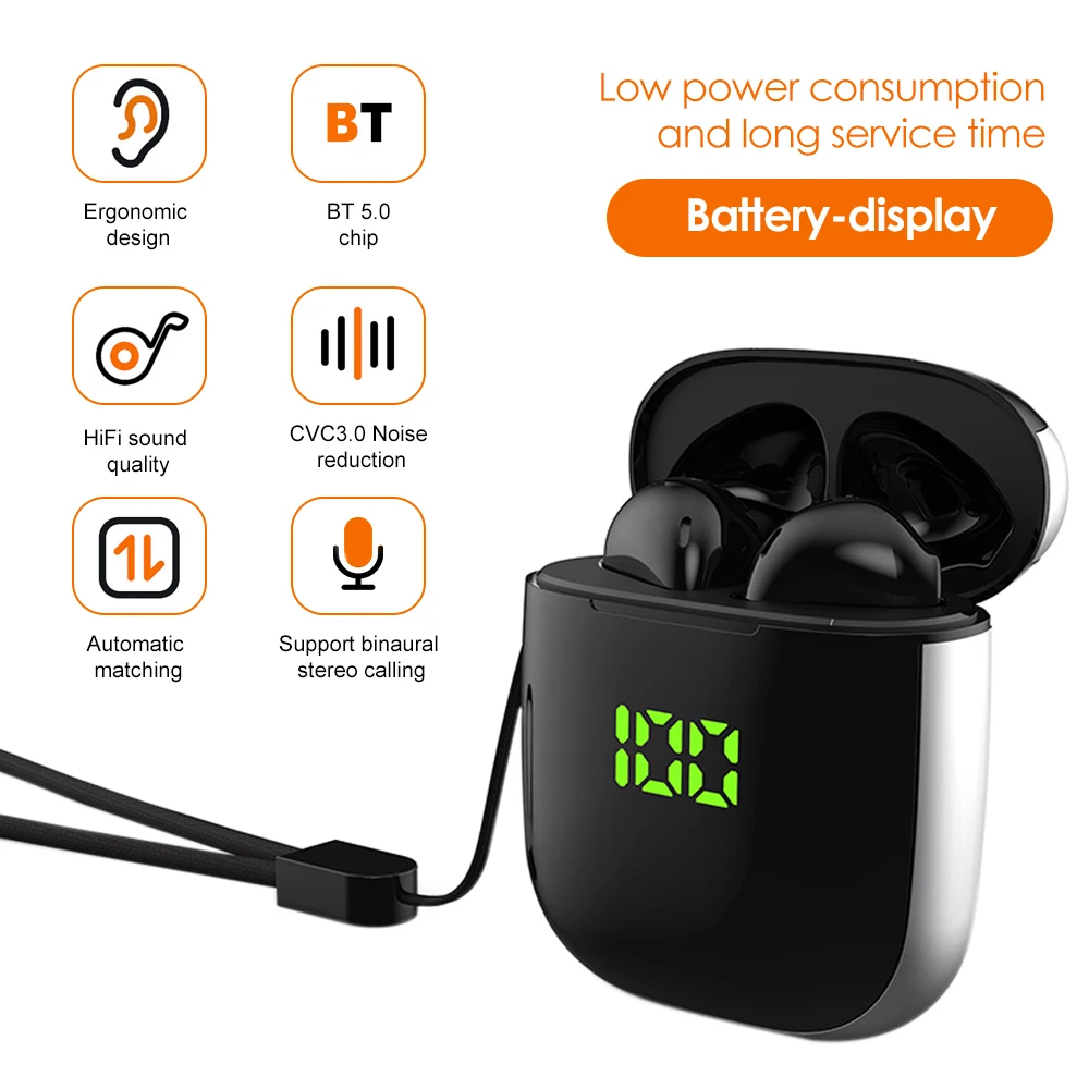 

TWS Earphone BT 5.0 Touching Headset Sports Digital Display earphone with mic bluetooth Wireless earphone for phones
