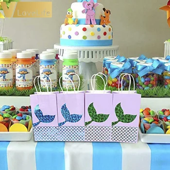 

6pcs/lot Mermaid Paper Bag Blue/Green Popcorn Candy Box Birthday Baby Shower Wedding Party Supplies Snack Treat Container