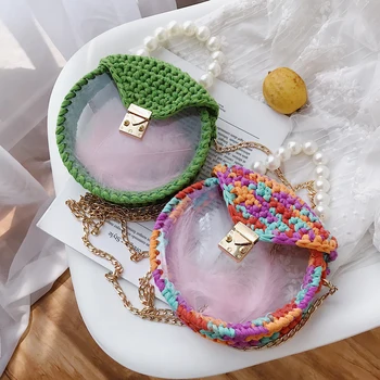 

Woven bag women 2019 summer new acrylic transparent crochet yarn hand-woven bag