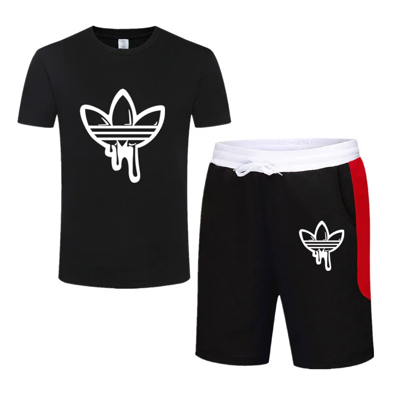 

Men Sportswear Suits for Teenagers Summer Two Pieces Printed O Neck T Shirt Shorts Set Mens Casual Tracksuit Pants Brand Clothes