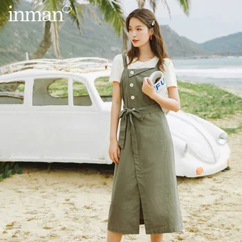 

INMAN 2020 Summer New Arrival Bowknot Nipped Waist Sweet Leisure T-shirtSuspender Two-piece