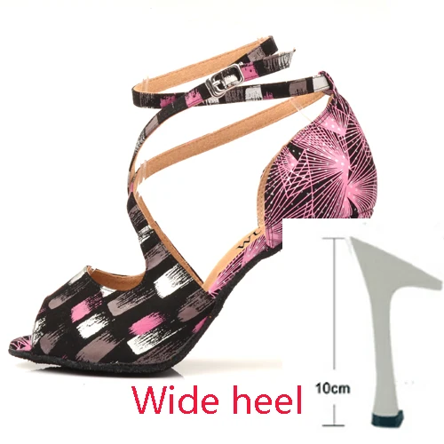 WUXIJIAO танцевальная обувь для латиноамериканских танцев для девочек танцевальная обувь; Футболка с принтом из замши розового и зеленого цветов; сальса танцевальные туфли, Каблук 5 см-10 см - Цвет: Pink heel 10cm