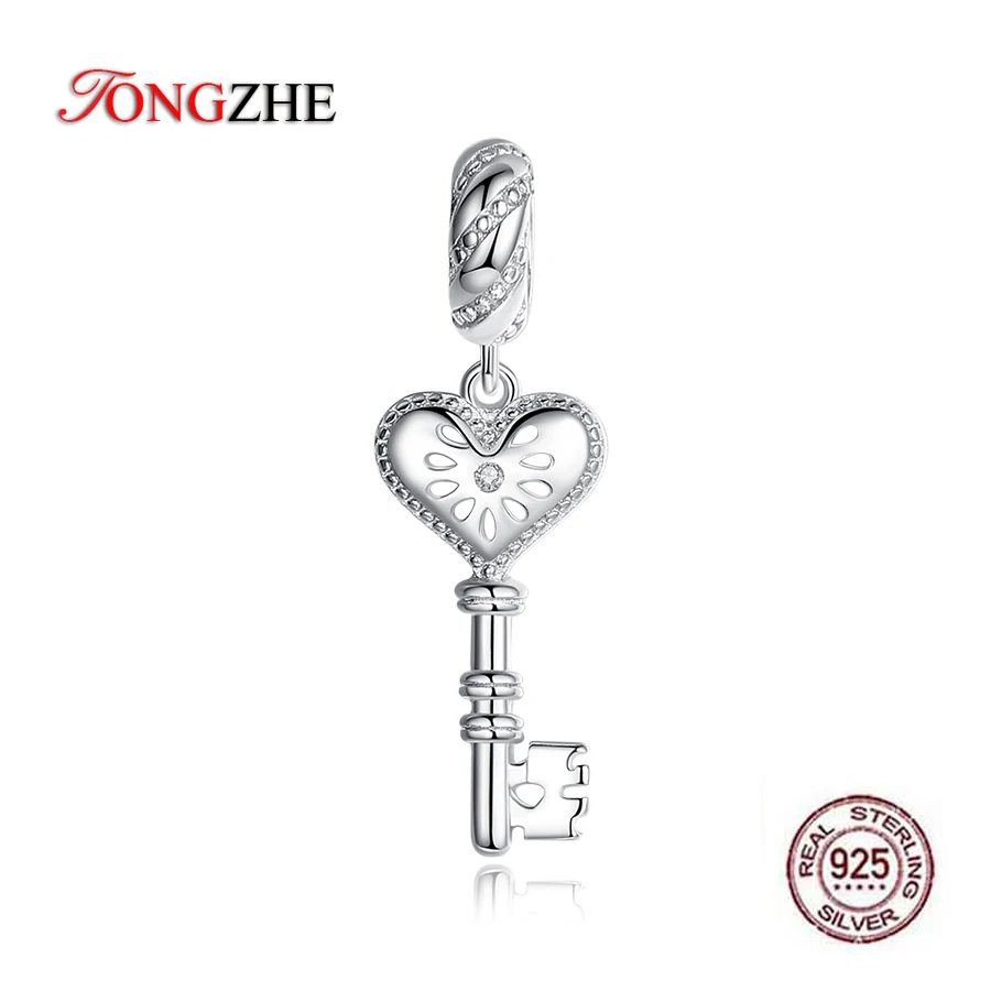

TONGZHE 925 Sterling Silver Christmas Charms for Jewelry Making Heart Key Shape Fit Original Pandora Bracelet Necklace Women