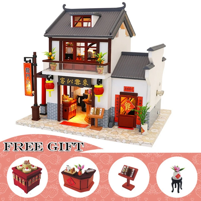

DIY Doll House Hand Make Wooden Assemble Doll Houses Miniature Dollhouse Furniture Kit with LED Toy Children Christmas Gift TC89