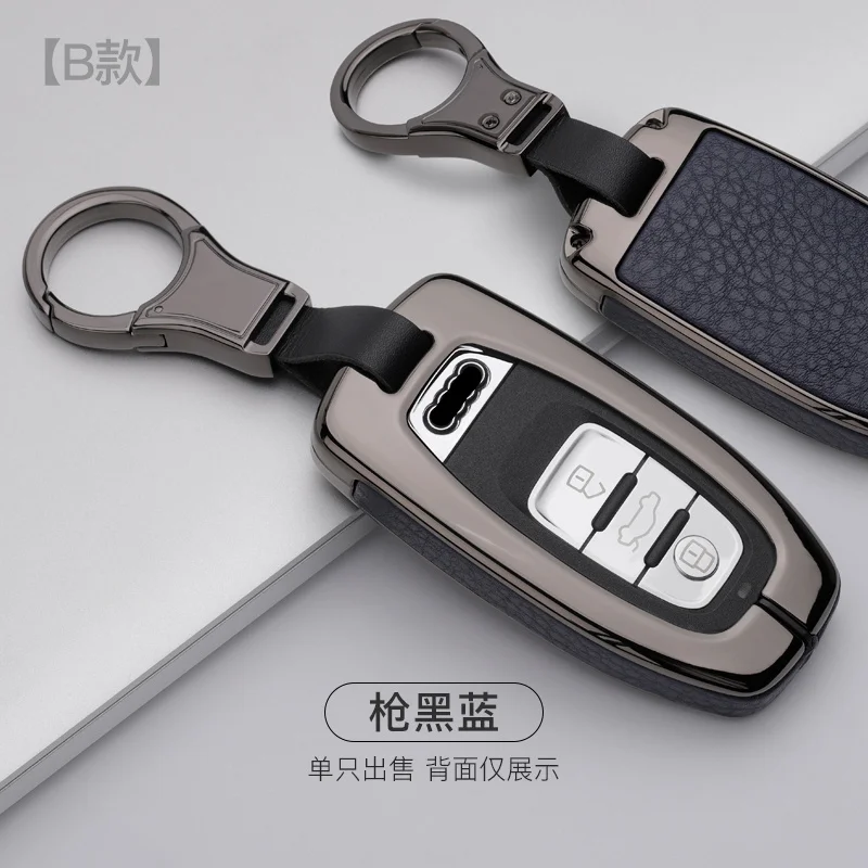 C-black blue Цинковый сплав Кожаный Автомобильный Брелок с защитный чехол для ключа Крышка для Audi A1 A3 A4L A5 Q3 Q7 S3 S5 S7 RS4 C5 C6 TTS автомобиля Средства для укладки волос - Название цвета: C-black blue