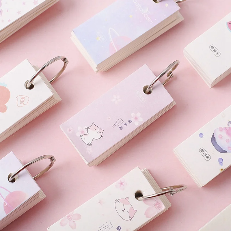 

110 Sheets/Pad Creative Korean Memo Pad Small Notebook Mini Word Book English Ring Button Memory Card Blank Portable Portable