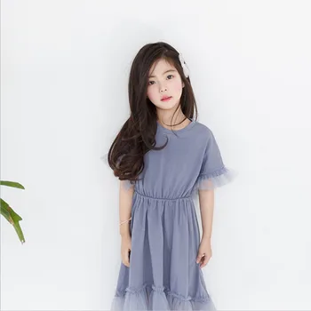 

Girls Children Lace Mesh Patchwork Dresses Fashion Teenager Girl Collect Waist Cotton Tulle Ruffle Mermaid Dress 2020 Summer
