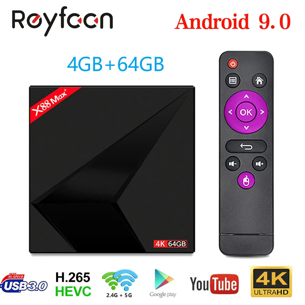 ТВ приставка Android 9 0 4 Гб 64 X88 Max + RK3318 четырехъядерный бит Cortex A53 100 м двойной Wifi BT4.0