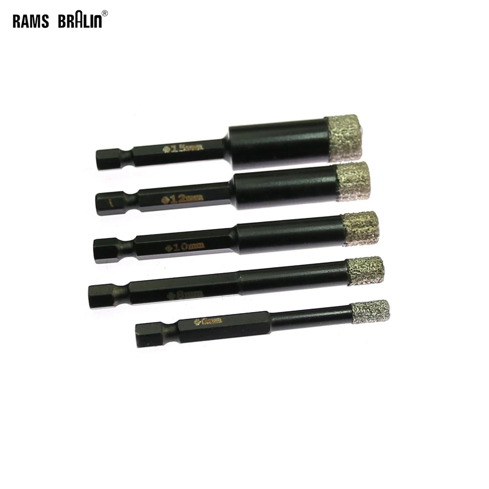 

5 pcs / set Brazed Diamond Core Drill Bit Hole Opening Saw 6mm/8mm/10mm/12mm/15mm for Stone Mable Granite
