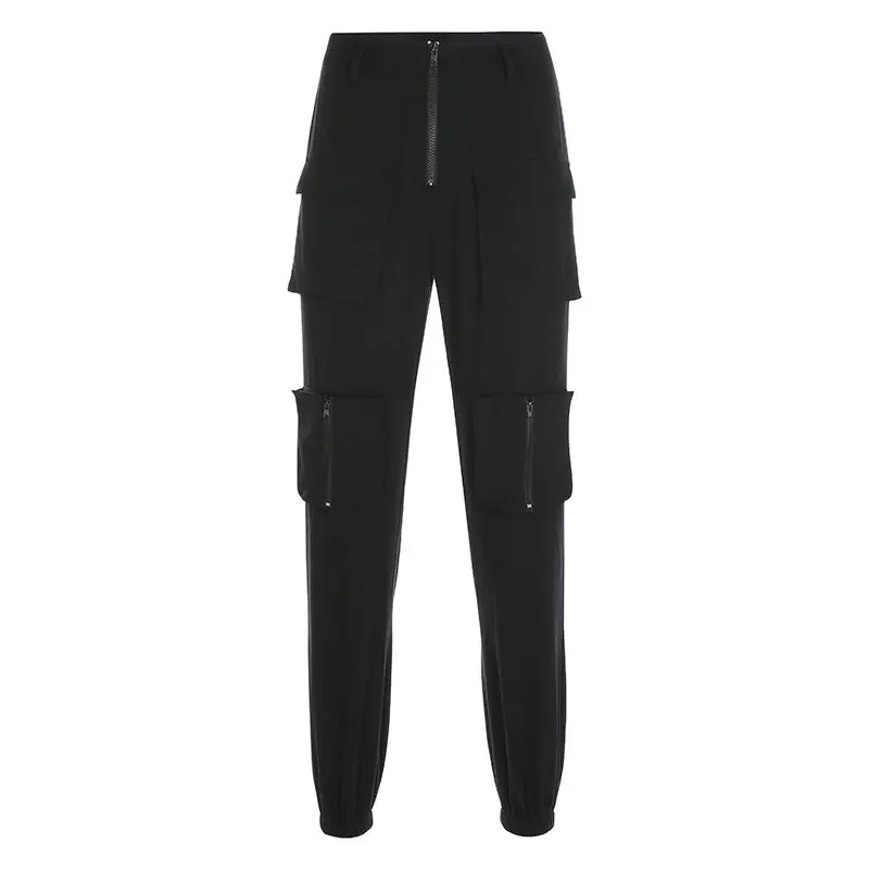 Повседневные черные брюки с высокой талией Капри Harajuku панк женские брюки Модные уличные женские брюки-Карго карманы cuteandpsycho - Цвет: as picture