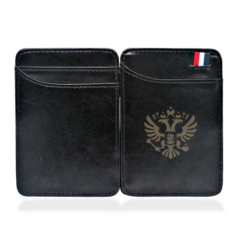 

Classic Vintage National Emblem of Russia Leather Magic Wallets Retro Small Men Money Clips Card Purse Thin Cash Holder