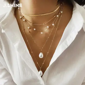 

JShine Gothic Simulated Pearl Choker Necklace Layered Statement Wedding Snake Chain Necklace Women Fashion Jewelry
