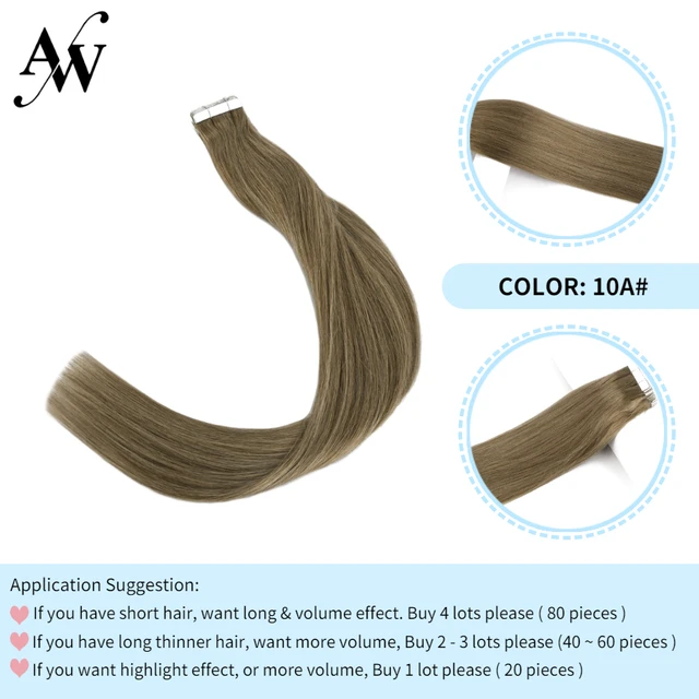 AW 12''-28'' Tape In Human Hair Extensions Straight Seamless Invisible Natural Machine Made Remy Adhesive Glue On Hair Extension 10A