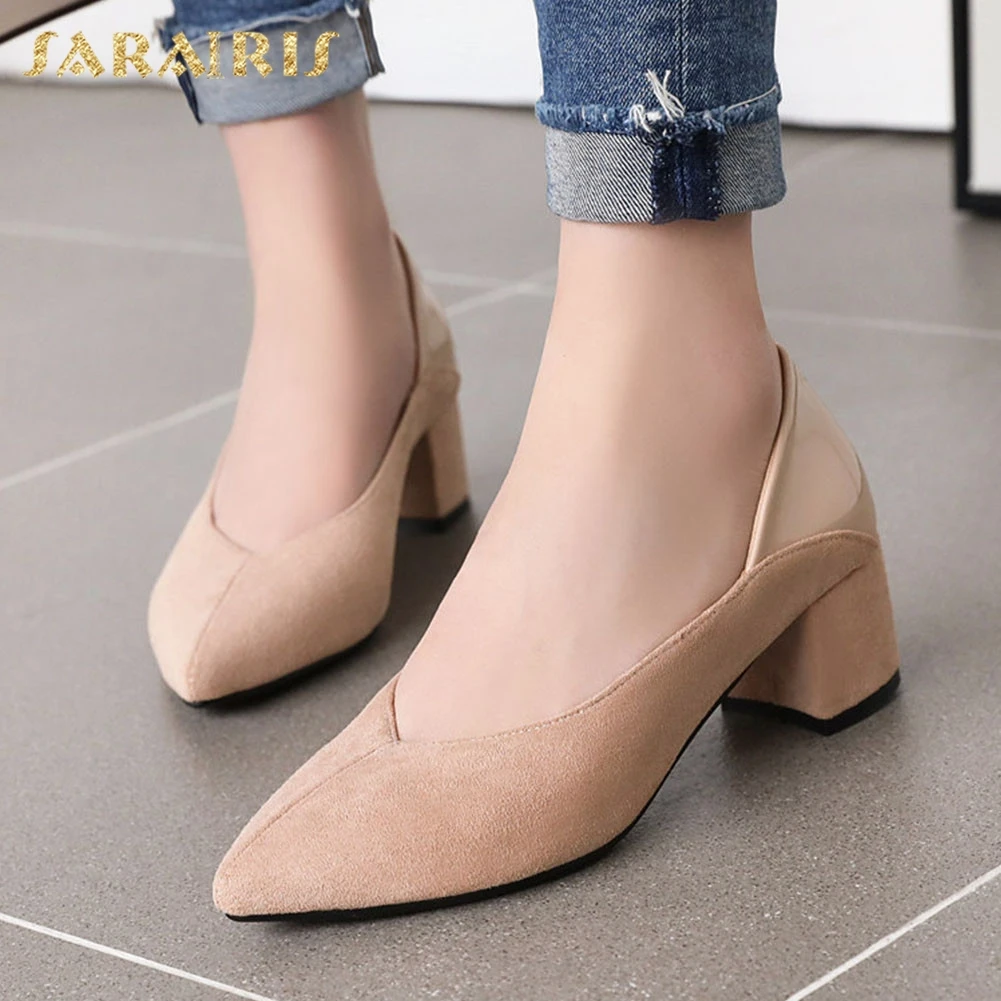 

Sarairis Fashion New Hot Plus Size 46 Thick Heels Casual Shoes Woman Pumps Female Slip On Pointed Toe Concise Pumps Women