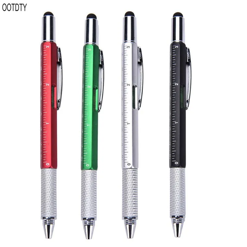 

OOTDTY 6 in 1 Multifunction Tool Screen Stylus Capacitive Ballpoint Pen Screwdriver Level Ruler Tool