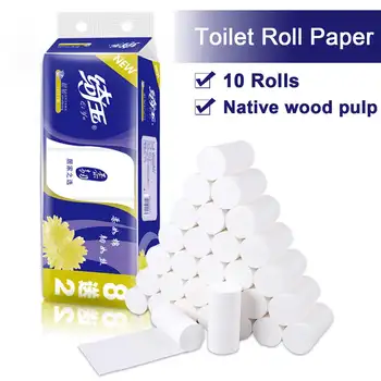 

10 Rolls/Set Toilet Roll Paper 3-Ply Native Wood Pulp Ultra Soft White Roll Paper Towels Tissue for Household Home Bath