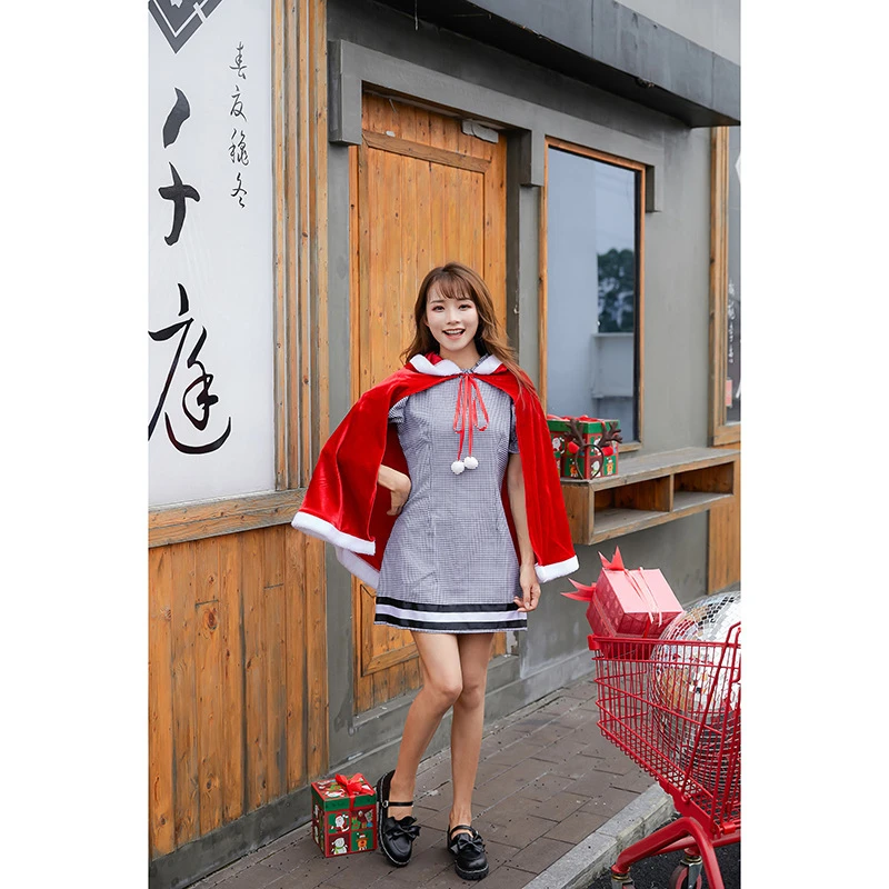 Рождественское обслуживание японский милый Рождественский комплект зимнее платье для косплея красная шляпа Рождественская шаль