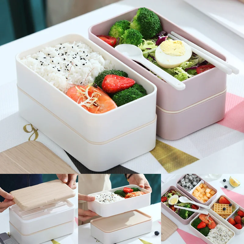 

Newly Microwave Lunch Box Wooden 2 Layer Portable Storage Case Container SD669